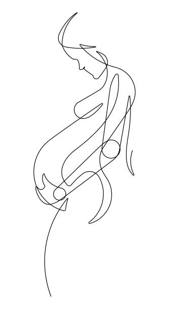 This is a single continuous line vector graphic forming the image of a pregnant woman.